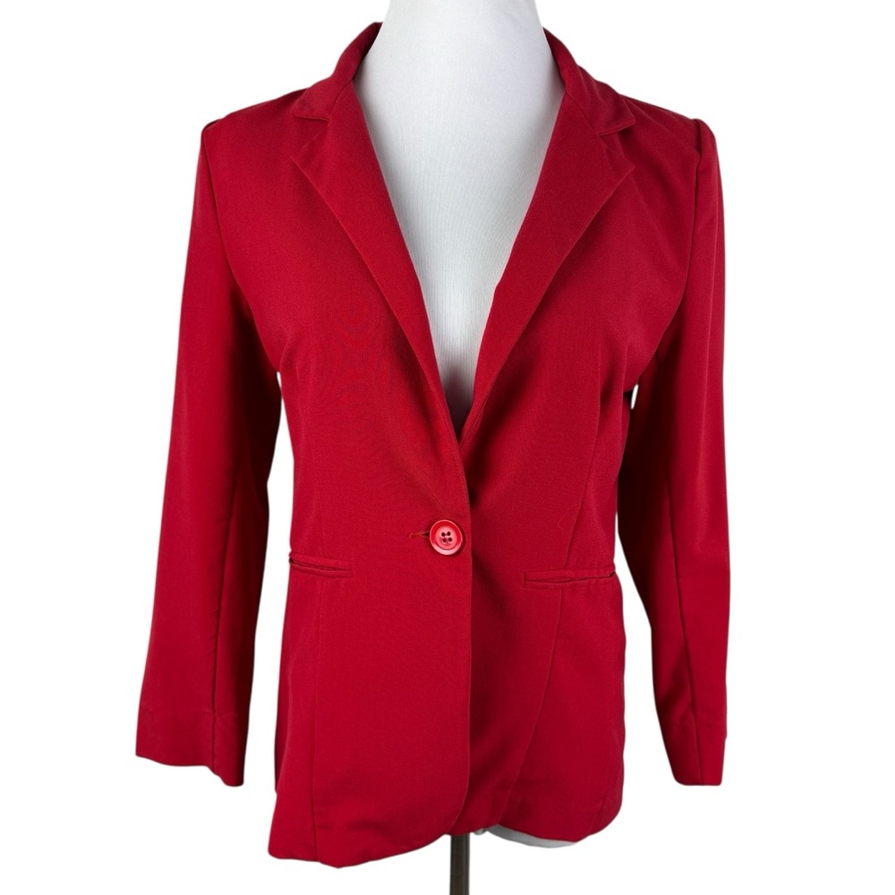 True Envy Red 1-Button Rolled Sleeve Blazer Women's Large Faux Pockets‎